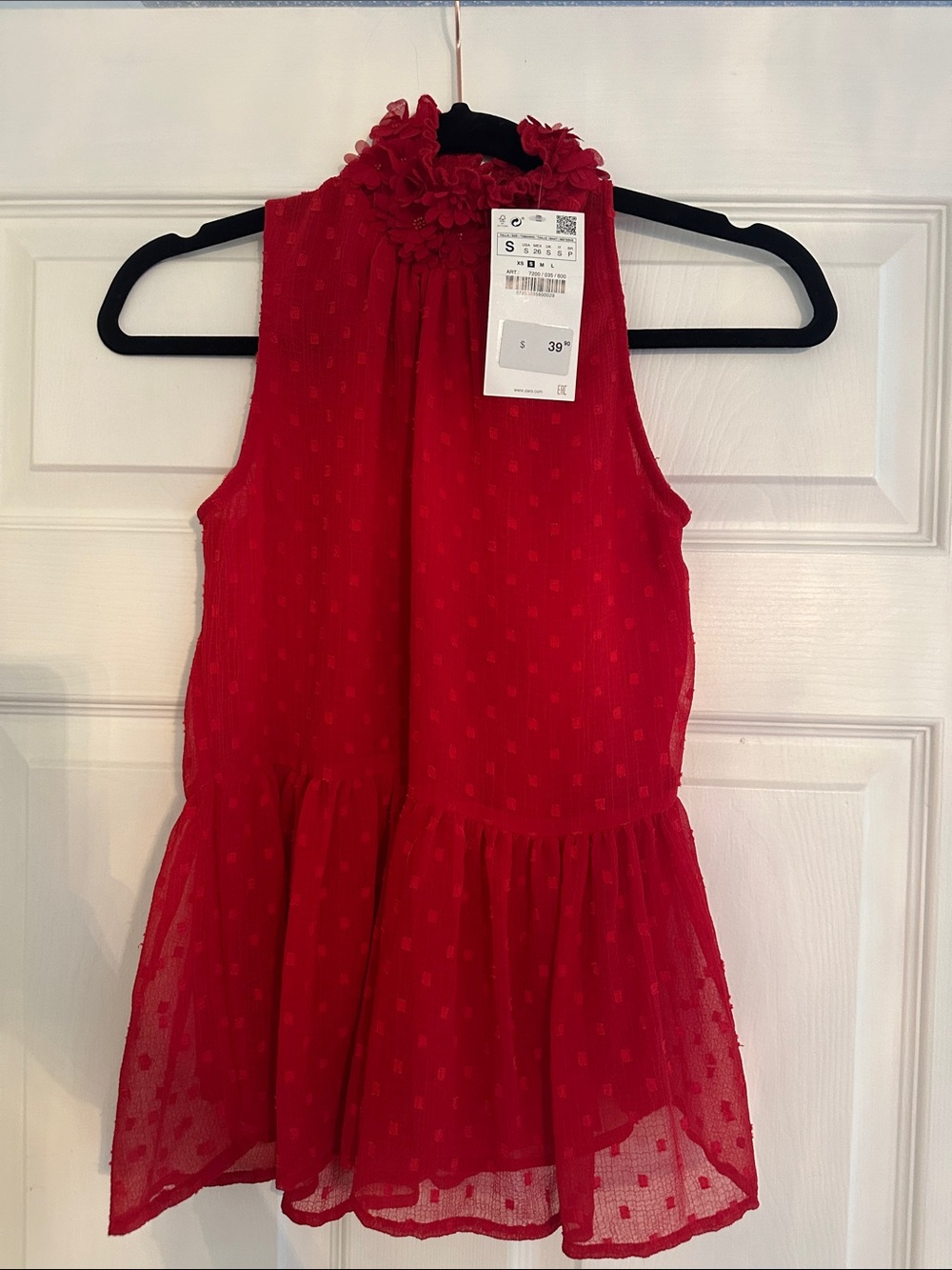 NWT Zara ' Red Sleeveless Ruffle Neck Dress